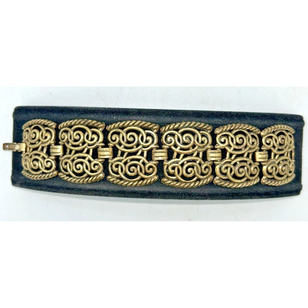 Vintage Viking Swirl Pattern Bracelet Bronze tone Hinged Panels Retro 7"
